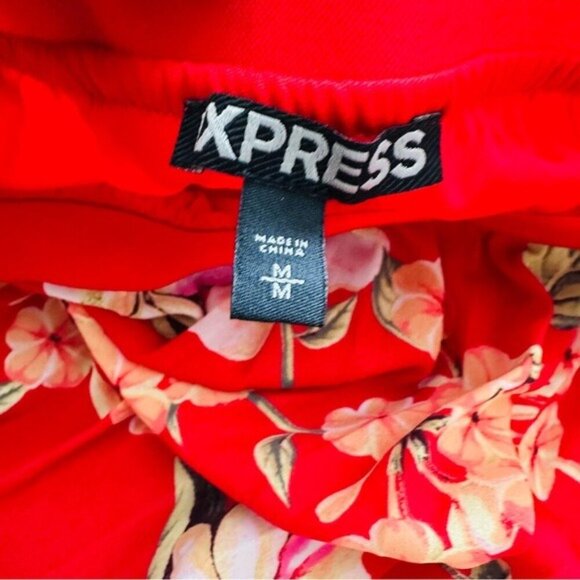 Express Red Floral Pleated Elastic Waist Mini Skirt, Size Medium - Picture 6 of 9